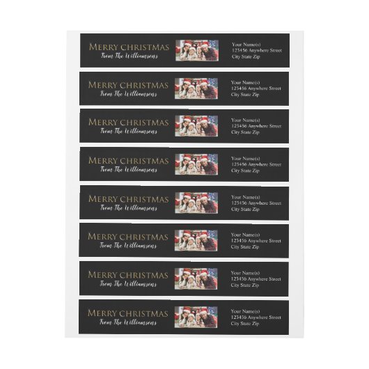 あなたの写真の黒のメリークリスマスの差出人住所 ラップアラウンドラベル (シート)