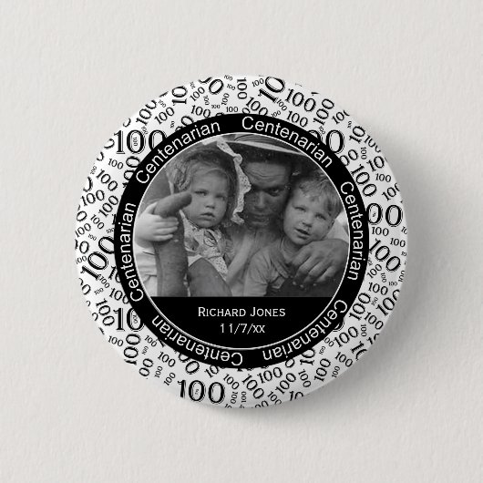 あなたの写真の-黒くか白い百歳以上の記念する 缶バッジ (正面)