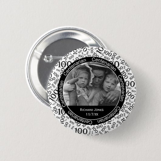 あなたの写真の-黒くか白い百歳以上の記念する 缶バッジ (正面&裏面)