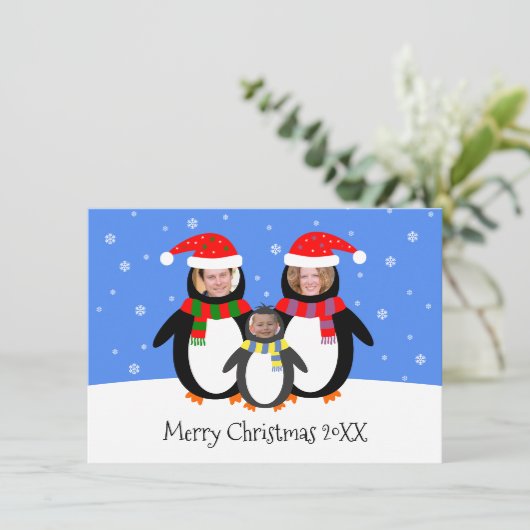 あなたの写真は冬のペンギンのクリスマス シーズンカード (スタンド正面)