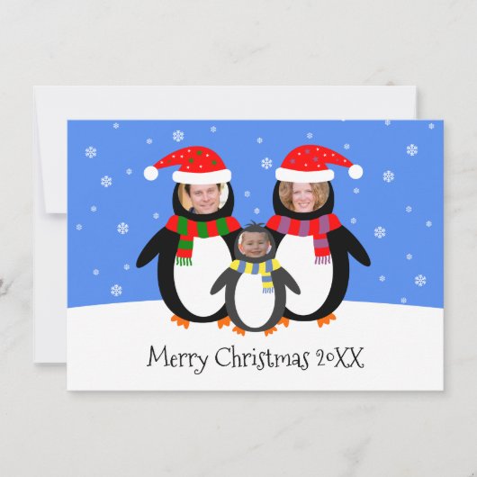 あなたの写真は冬のペンギンのクリスマス シーズンカード (正面)