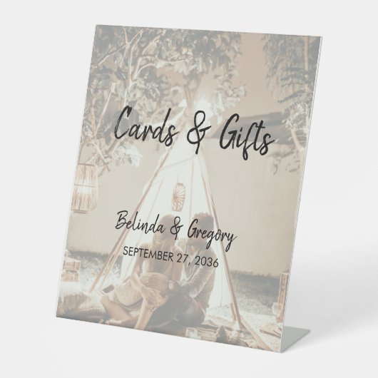 あなたの写真は色あせた結婚式のカードとギフト 台座サイン (正面)