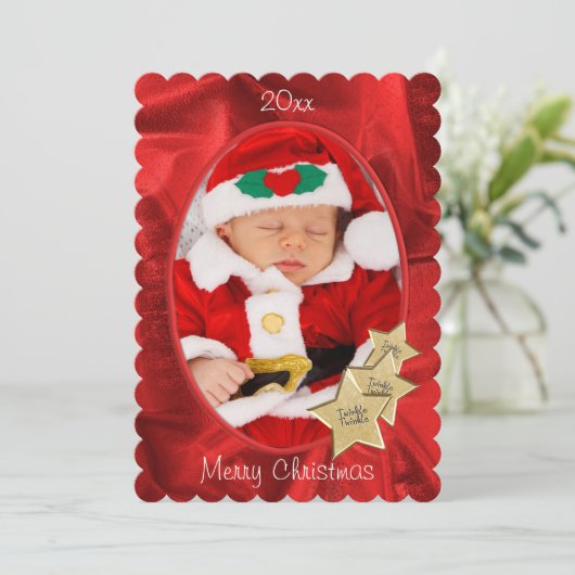 あなたの写真を個人化して下さい: 赤いクリスマスの楕円形フレーム シーズンカード (スタンド正面)