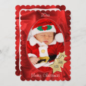 あなたの写真を個人化して下さい: 赤いクリスマスの楕円形フレーム シーズンカード (正面/裏面)