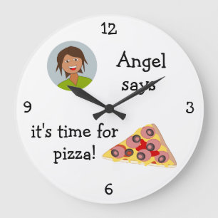 あなたの写真を加えて下さい: 「Pizzaの時間 ラージ壁時計