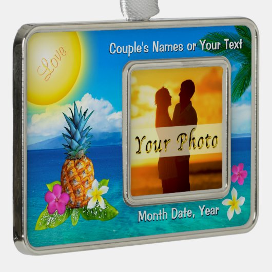あなたの写真を持つ素晴らしいハワイのオーナメント、文字 シルバープレートフレームオーナメント (右)