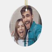 あなたの写真を追加する私たちの初めてのクリスマスMr. & Mrs. Christ セラミックオーナメント (右)