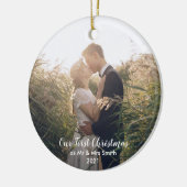 あなたの写真を追加する私たちの初めてのクリスマスMr. & Mrs. Christ セラミックオーナメント (左)