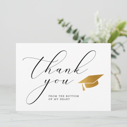 あなたの写真を追加する高級ゴールドフォイル卒業ハット サンキューカード (スタンド正面)