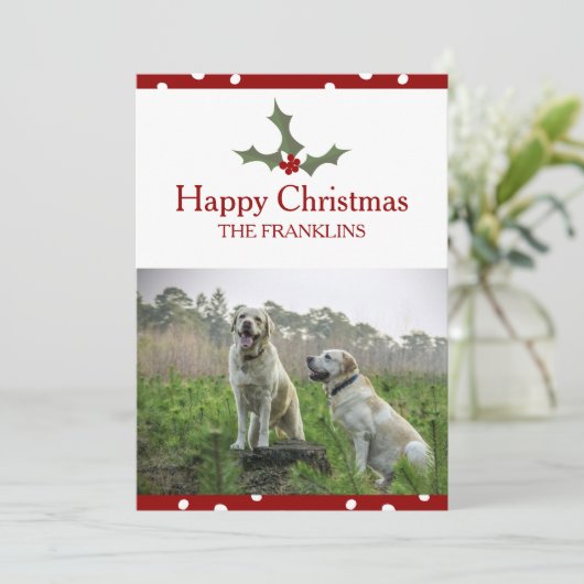 あなたの写真を追加　スウィート　クリスマス　ホリー シーズンカード (スタンド正面)