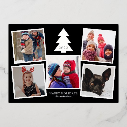あなたの写真を追加 | ホリデーシーズン クリスマスツリー 箔シーズンカード (正面)
