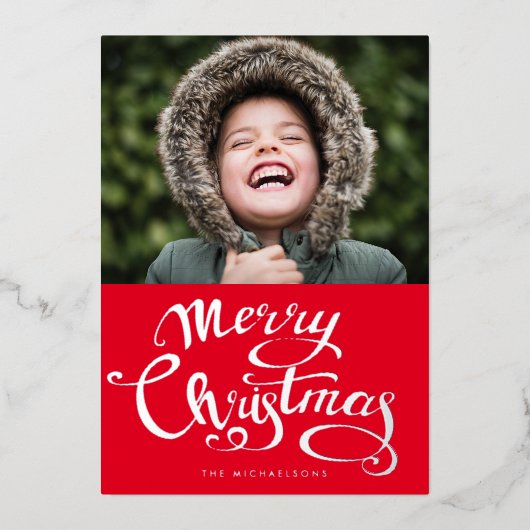 あなたの写真を追加 | メリークリスマス 箔シーズンカード (正面)