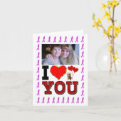 あなたの写真を追加 愛してる 乳がん リボン カード (黄色い花)