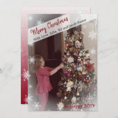 あなたの写真を追加 雪の結晶 ブラック＆ホワイト クリスマス 招待状 (正面/裏面)