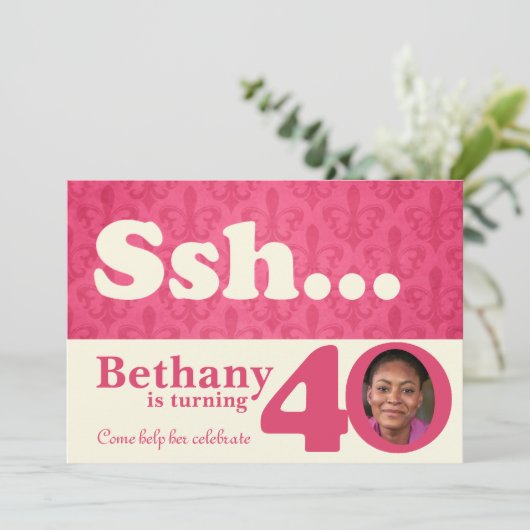 あなたの写真を追加sshサプライズ40th誕生日招待状 招待状 (スタンド正面)