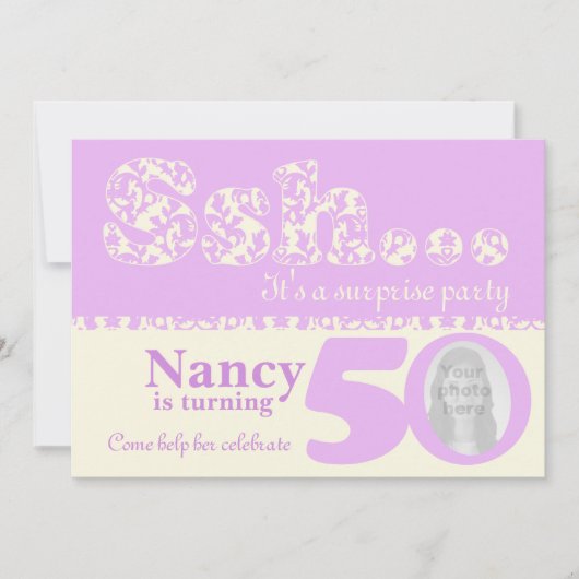 あなたの写真を追加sshサプライズ50th誕生日招待状 招待状 (正面)