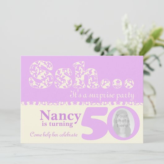 あなたの写真を追加sshサプライズ50th誕生日招待状 招待状 (スタンド正面)