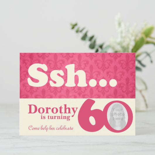 あなたの写真を追加sshサプライズ60th誕生日招待状 招待状 (スタンド正面)