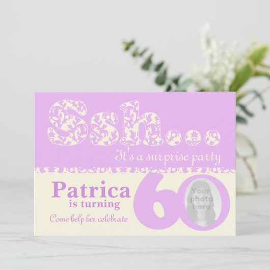あなたの写真を追加sshサプライズ60th誕生日招待状 招待状 (スタンド正面)