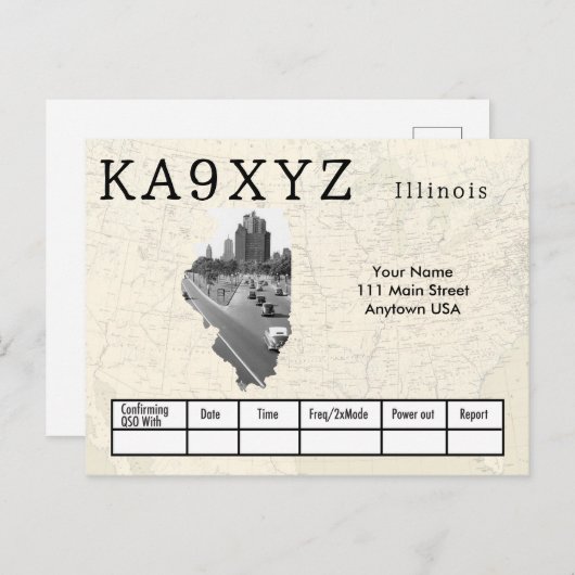 あなたの写真イリノイ型切り出しカスタムQSL ポストカード (正面/裏面)