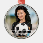 あなたの写真カスタムのサッカーまたはあなたのスポーツラウンド メタルオーナメント (正面)