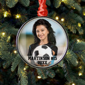 あなたの写真カスタムのサッカーまたはあなたのスポーツラウンド メタルオーナメント