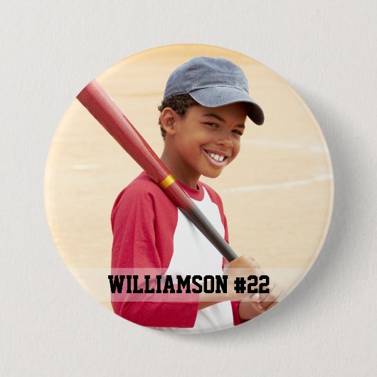 あなたの写真カスタム野球またはあなたのスポーツのラウンド 缶バッジ (正面)