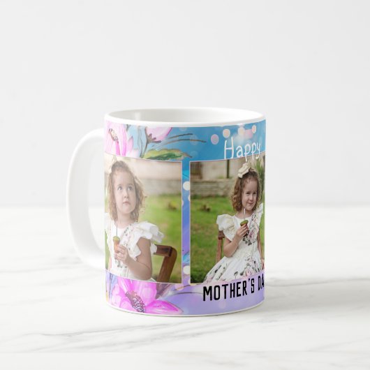 あなたの写真カラフルフローラ母の日のマグカップ コーヒーマグカップ (正面左)