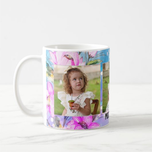 あなたの写真カラフルフローラ母の日のマグカップ コーヒーマグカップ (左)