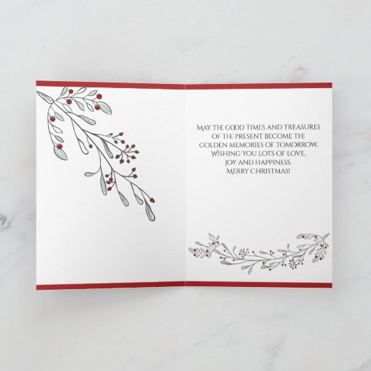 あなたの写真クリスマスの葉と果実 カード (内部)