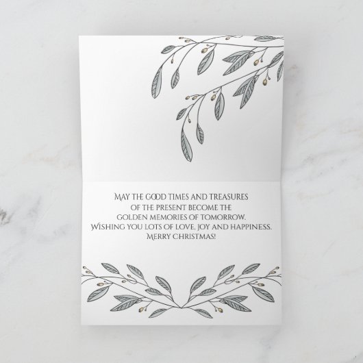 あなたの写真クリスマスの葉と果実 カード (内部)