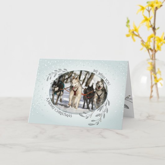 あなたの写真クリスマスの葉と果実 カード (黄色い花)