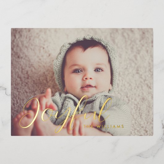 あなたの写真クリスマスカード | Joyful Foil 箔シーズンポストカード (正面)