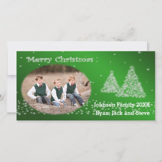 あなたの写真クリスマスツリーグリーン シーズンカード (正面)