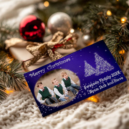 あなたの写真クリスマスツリーブルー シーズンカード