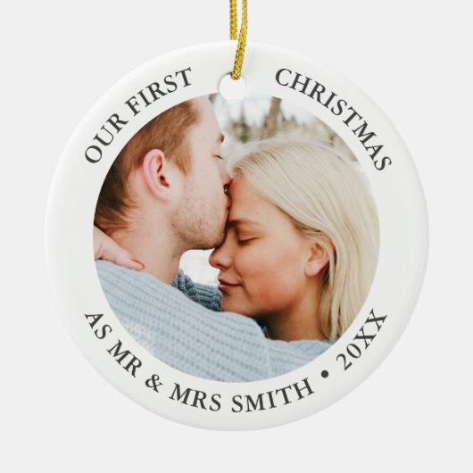 あなたの写真クリスマス結婚のカスタム セラミックオーナメント (正面)