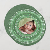 あなたの写真グリーンスノーフレーク私の初めてのクリスマス シーズンカード (正面/裏面)