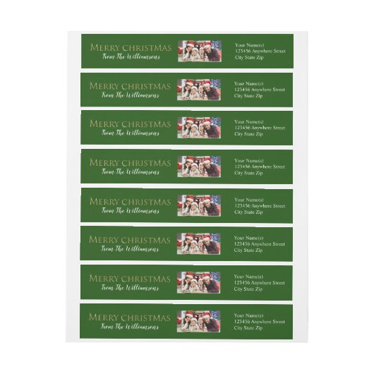 あなたの写真グリーンメリークリスマス差出人住所 ラップアラウンドラベル (シート)