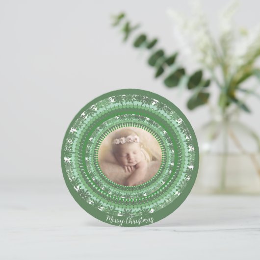 あなたの写真グレーと緑の喜びメリークリスマス シーズンカード (スタンド正面)