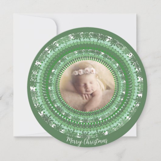 あなたの写真グレーと緑の喜びメリークリスマス シーズンカード (正面)