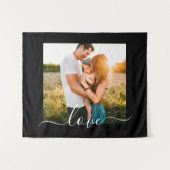 あなたの写真タペストリーテンプレートラブ文字ブラック タペストリー (正面(横))