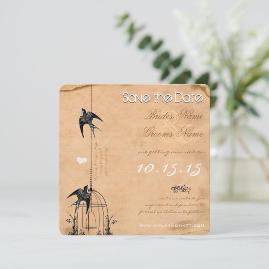 あなたの写真ダマスク鳥のケージ結婚式の日付を保存 招待状 (スタンド正面)