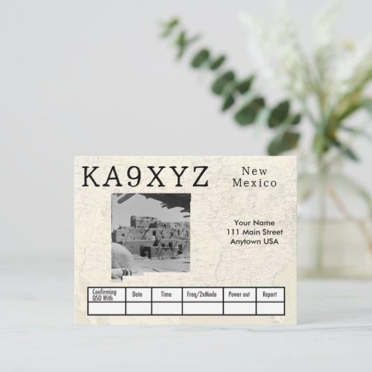 あなたの写真ニューメキシコの形をした切り出しカスタムQSL ポストカード (スタンド正面)