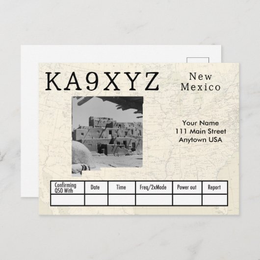 あなたの写真ニューメキシコの形をした切り出しカスタムQSL ポストカード (正面/裏面)