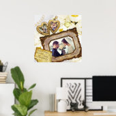 あなたの写真ハートロケットアンティークフレーム記念日 ポスター (ホームオフィス)