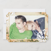 あなたの写真バラ金ゴールドダマスクフローラ結婚ズ 招待状 (裏面)