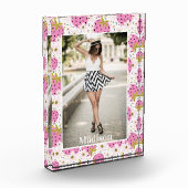 あなたの写真ピンクのイチゴ名前をカスタムする フォトブロック (左)