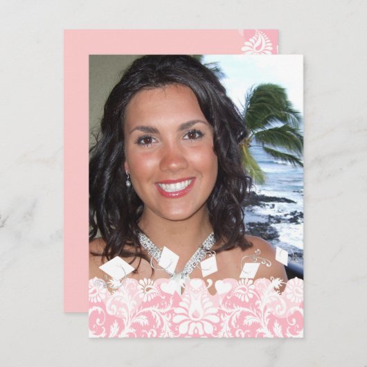 あなたの写真ピンクの卒業式オープンハウス インビテーションポストカード (正面/裏面)