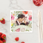 あなたの写真ピンクレッドイエローローズ結婚のリース スタンダードカクテルナプキン (インサイチュ)