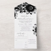 あなたの写真フローラ白黒ひまわり オールインワン招待状 (内側)